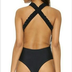 Lolli deep V-neck ruffles one piece swimsuit